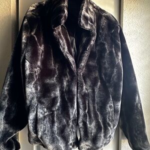 Black Bomber Jacket with Plush Faux Fur